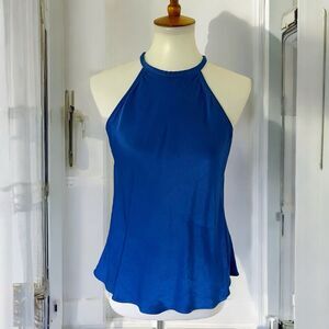 J. Crew Collection Amber High Neck Top Luster Crepe Size M Medium Royal Blue